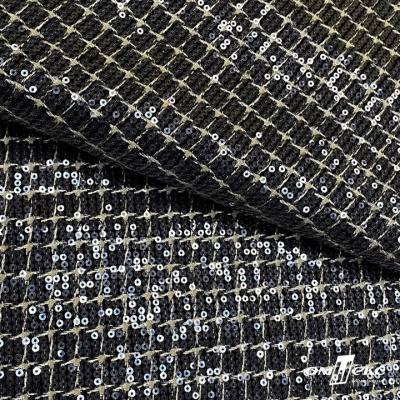 Ткань костюмная с пайетками, 100%полиэстр, 460+/-10 гр/м2, 150см #309 - цв. чёрный - купить в Курске. Цена 1 203.93 руб.