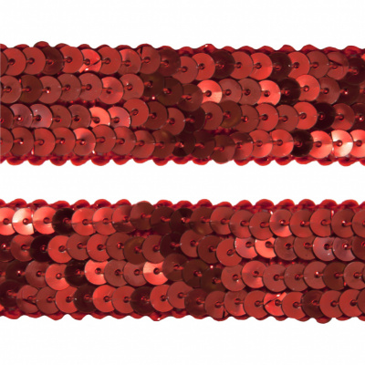 Тесьма с пайетками 3, шир. 20 мм/уп. 25+/-1 м, цвет красный - купить в Курске. Цена: 778.19 руб.