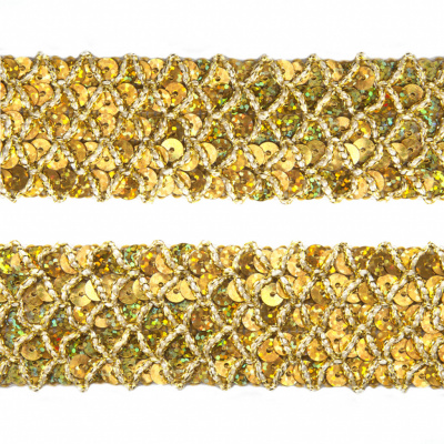 Тесьма с пайетками D16, шир. 35 мм/уп. 25+/-1 м, цвет золото - купить в Курске. Цена: 1 281.60 руб.