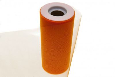 Фатин в шпульках 16-127, 10 гр/м2, шир. 15 см (в нам. 25+/-1 м), цвет оранжевый - купить в Курске. Цена: 100.69 руб.