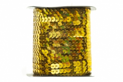 Пайетки "ОмТекс" на нитях, SILVER SHINING, 6 мм F / упак.91+/-1м, цв. 48 - золото - купить в Курске. Цена: 356.19 руб.