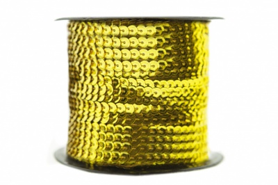 Пайетки "ОмТекс" на нитях, SILVER-BASE, 6 мм С / упак.73+/-1м, цв. А-1 - т.золото - купить в Курске. Цена: 468.37 руб.